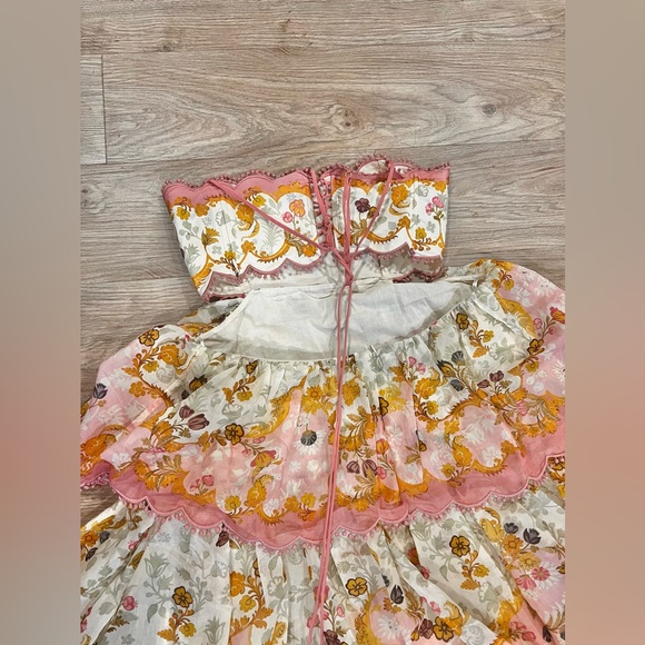 RARE Zimmermann Laurel Lace Up Floral Pink Frill Maxi Dress Size AU3/L - Picture 8 of 12